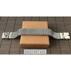 Double curb byzantine bracelet chain sterling silver box heavy wide black oxidized