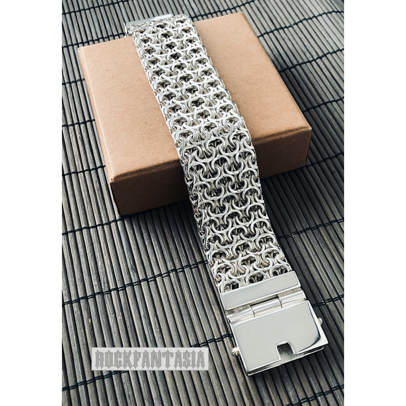 Mens bracelet triple chain sterling silver woven byzantine heavy wide huge box clasp