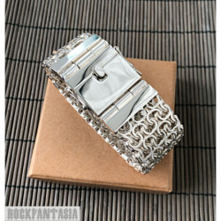 Mens bracelet triple chain sterling silver woven byzantine heavy wide huge box clasp