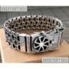 Sun symbol bracelet sterling silver mens double chain byzantine heavy wide box clasp