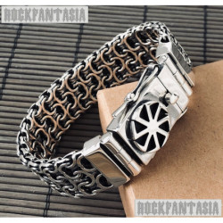 Sun symbol bracelet sterling silver mens double chain byzantine heavy wide box clasp