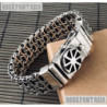 Sun symbol bracelet sterling silver mens double chain byzantine heavy wide box clasp