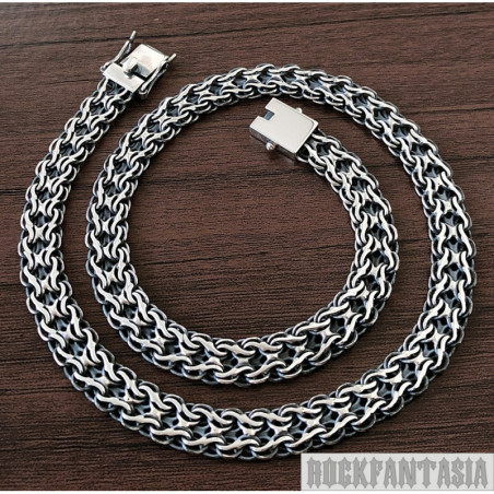 Double stream woven mens 925 sterling silver necklace heavy wide chain byzantine box clasp gift
