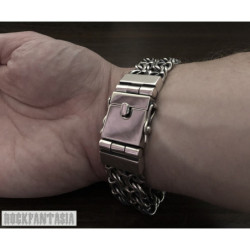 Byzantine bracelet double chain solid sterling silver woven heavy wide box clasp black oxidized
