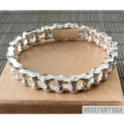 Motorcycle chain bracelet men solid 925 sterling silver biker heavy