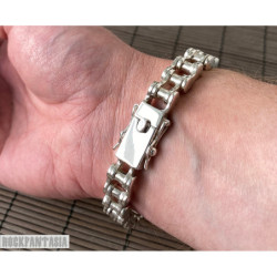 Motorcycle chain bracelet men solid 925 sterling silver biker heavy