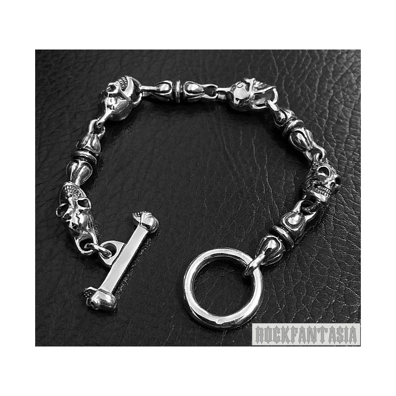 Skull biker mens 925 sterling silver bracelet heavy wide chain