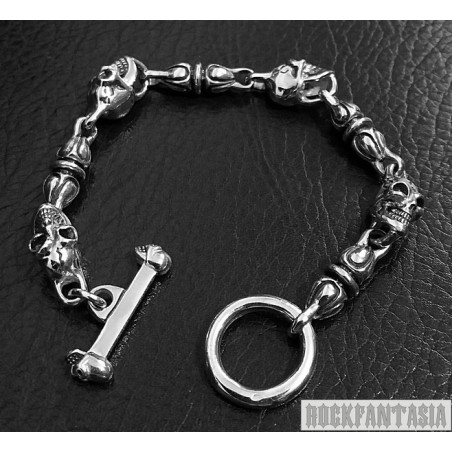 Skull biker mens 925 sterling silver bracelet heavy wide chain