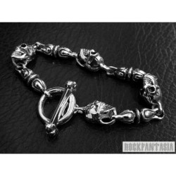 Skull biker mens 925 sterling silver bracelet heavy wide chain. Skull clasp bracelet.