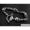 Skull biker mens 925 sterling silver bracelet heavy wide chain. Skull clasp bracelet.