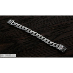 Curb cuban bracelet sterling silver mens skull clasp flower design