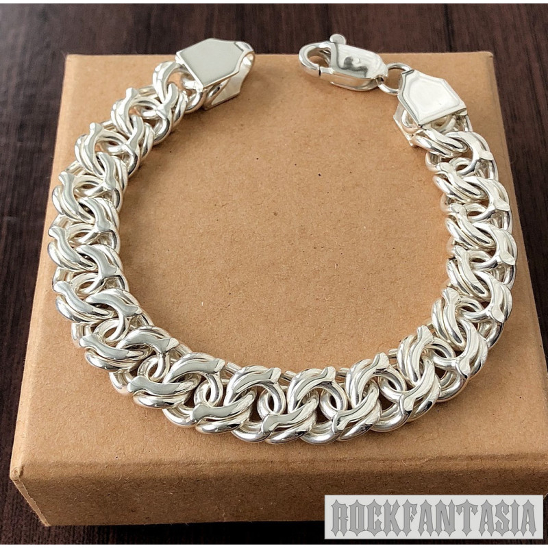 Woven byzantine solid 925 sterling silver bracelet chain mens heavy garibaldi bismark