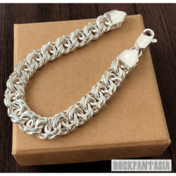 Woven byzantine solid 925 sterling silver bracelet chain mens heavy garibaldi bismark