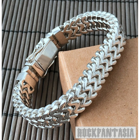 Double curb byzantine bracelet chain sterling silver box heavy huge wide
