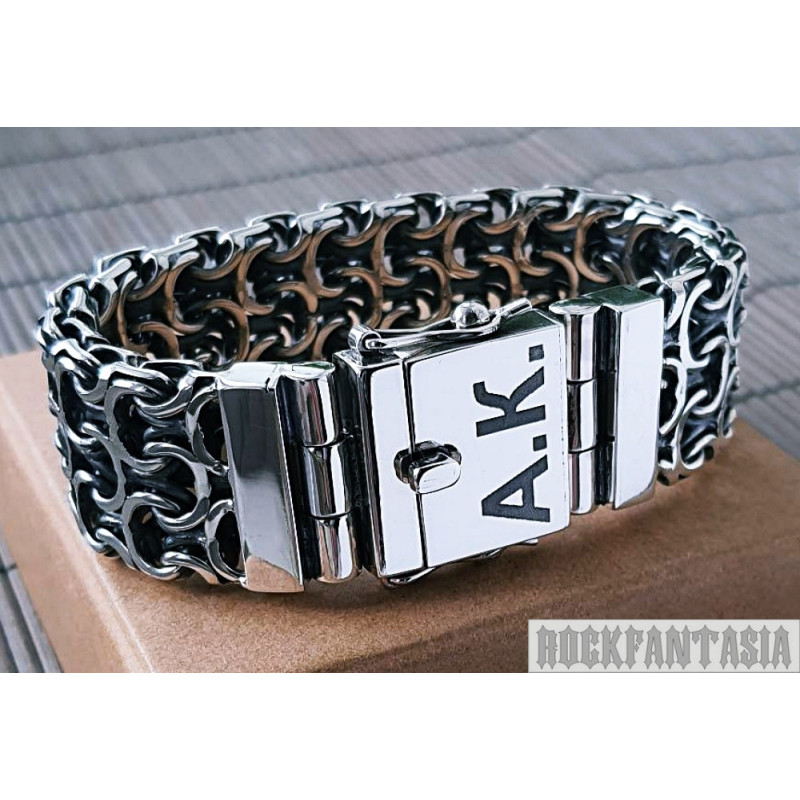 Kardinal bracelet sterling silver heavy wide. Engraving initials mens sterling silver bracelet id