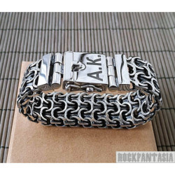 Kardinal bracelet sterling silver heavy wide. Engraving initials mens sterling silver bracelet id
