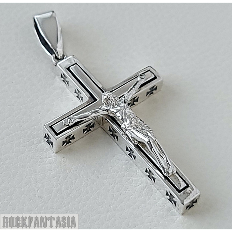 Big cross crucifix pendant mens maltese sterling silver