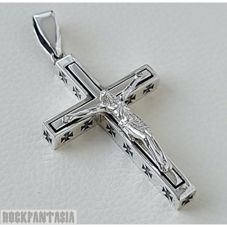 Big cross crucifix pendant mens maltese sterling silver