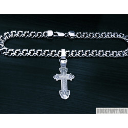 Sterling silver chan necklace cross pendant mens heavy wide woven