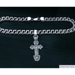 Sterling silver chain necklace cross pendant mens heavy wide woven