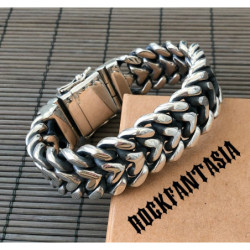 Huge massive double curb mens bracelet chain sterling silver woven byzantine heavy wide