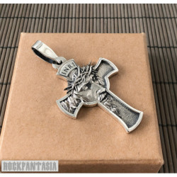 Cross big pendant mens Jesus thorny spikes solid sterling silver