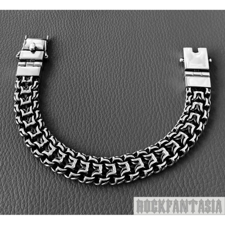 Handmade Emperor Mens Bracelet solid sterling silver double chain woven byzantine heavy wide box clasp