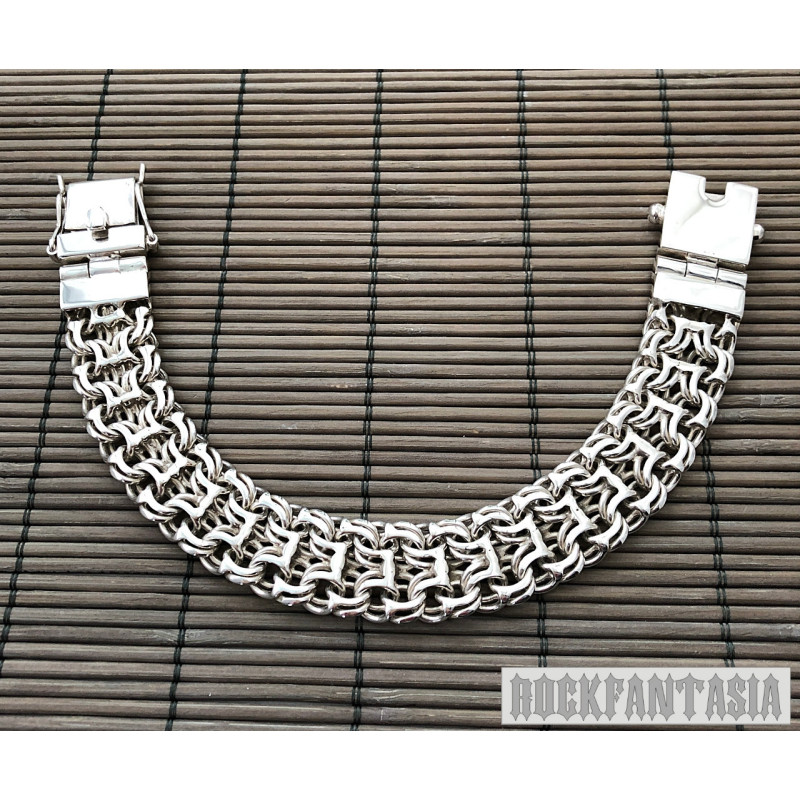 Emperor mens bracelet sterling silver double chain woven byzantine heavy wide box clasp