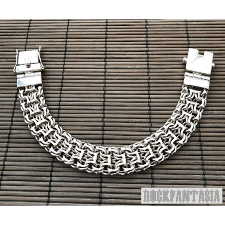 Emperor mens bracelet sterling silver double chain woven byzantine heavy wide box clasp