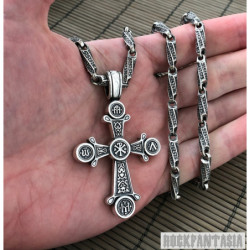 Cross 925 sterling silver pendant mens christian orthodox man, versace greek silver chain necklace