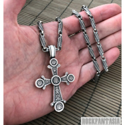 Cross 925 sterling silver pendant mens christian orthodox man, versace greek silver chain necklace