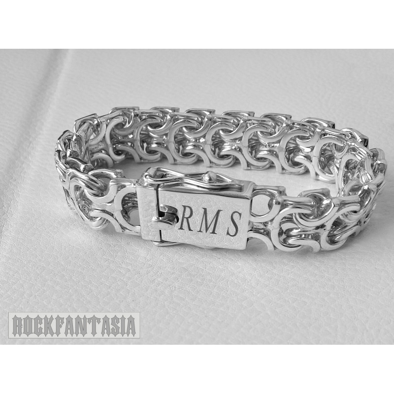 Byzantine bracelet sterling silver heavy wide. Engraving initials mens sterling silver bracelet id