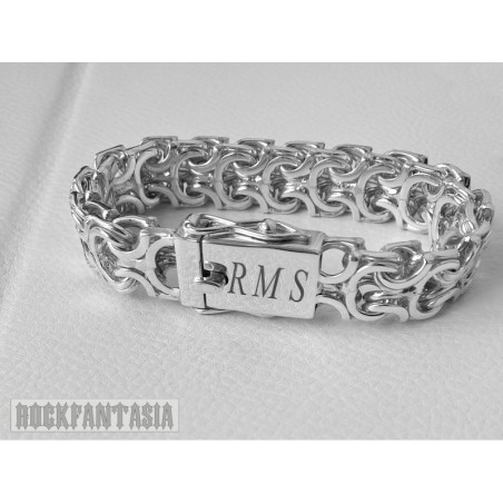 Byzantine bracelet sterling silver heavy wide. Engraving initials mens sterling silver bracelet id