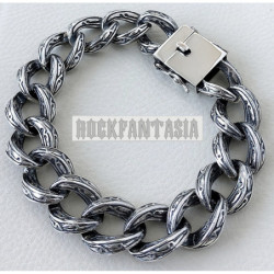 Heavy wide curb men's bracelet solid 925 sterling silver art gift chain box clasp