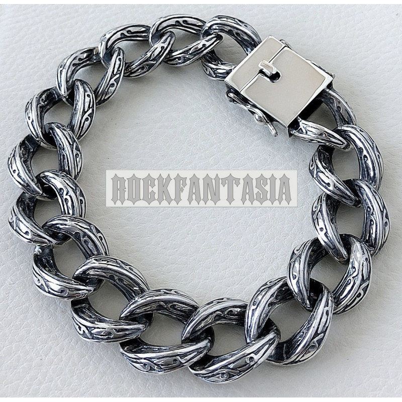 Heavy wide curb men's bracelet solid 925 sterling silver art gift chain box clasp