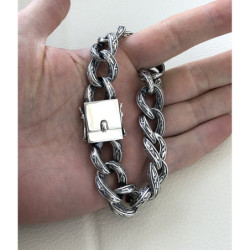Heavy wide curb men's bracelet solid 925 sterling silver art gift chain box clasp