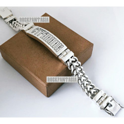 Sterling silver bracelet heavy wide curb id engraving text custom mens chain