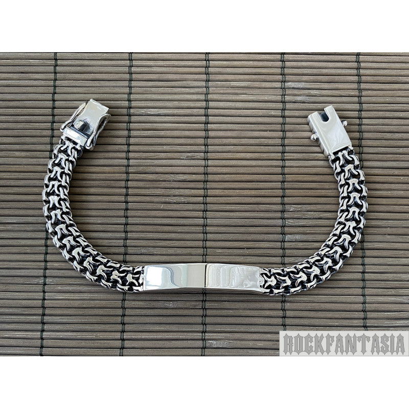 Handmade Emperor Mens Bracelet solid sterling silver double chain woven byzantine id