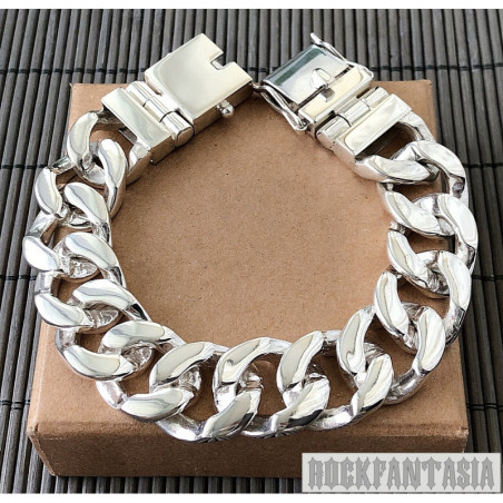 Curb cuban 925 sterling silver bracelet chain huge heavy wide chunky