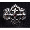 Mens knight cross garnet solid 925 sterling silver templar ring fleur de lis