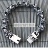 Skull bracelet 925 sterling silver heavy chunky bikers jewelry badass