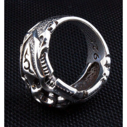 Mens knight cross garnet solid 925 sterling silver templar ring fleur de lis