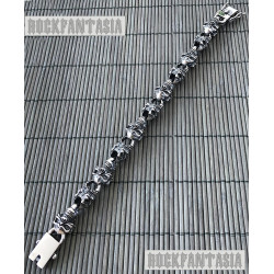 Skull bracelet 925 sterling silver heavy chunky bikers jewelry badass