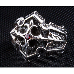 Mens knight cross garnet solid 925 sterling silver templar ring fleur de lis